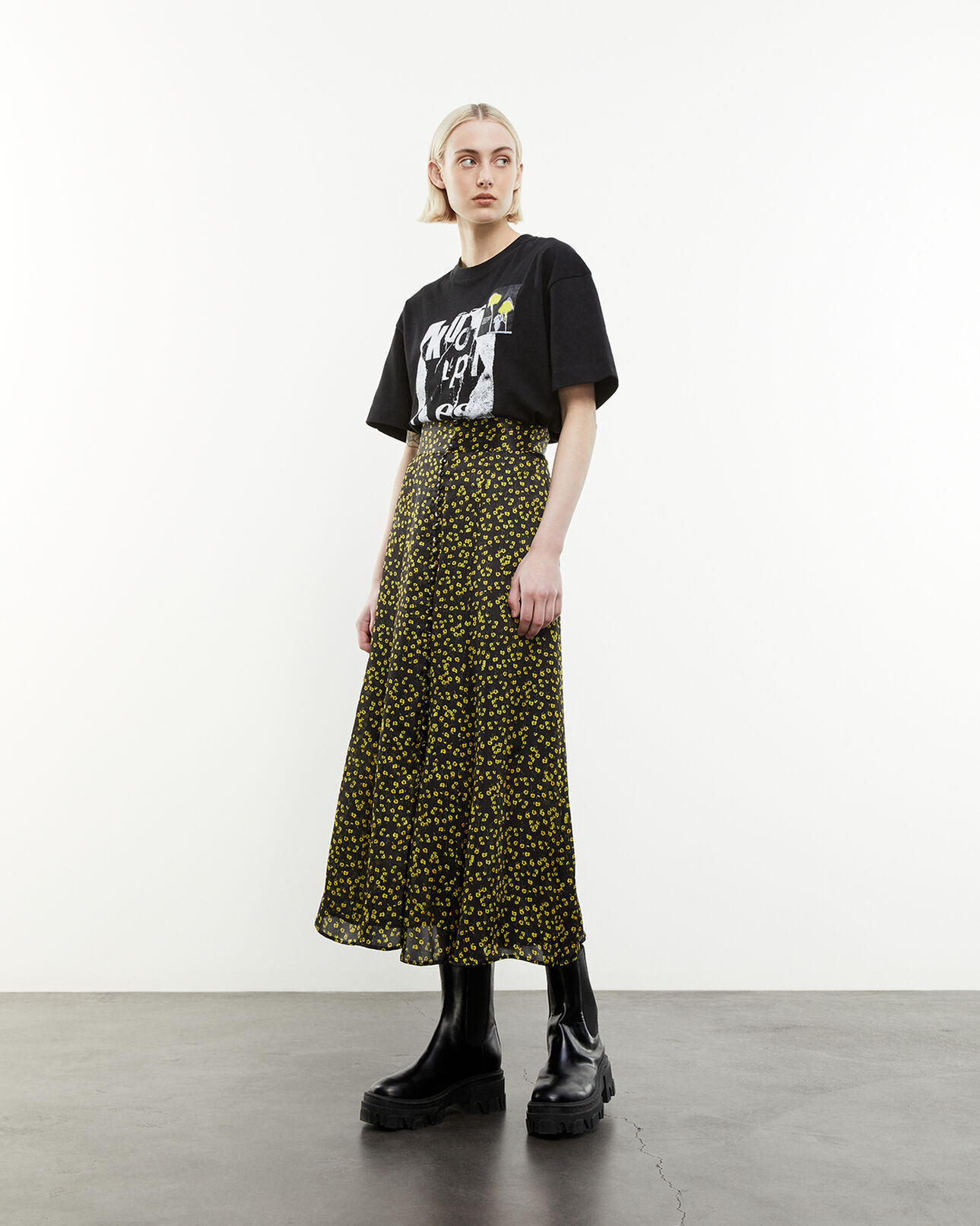 The Kooples WOMEN BLACK organic black cotton t-shirt with motif