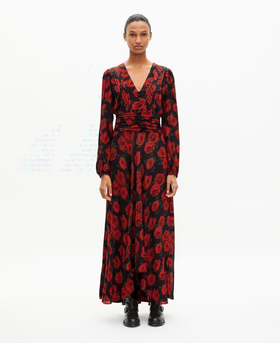 The Kooples F BLACK - RED red floral print maxi dress
