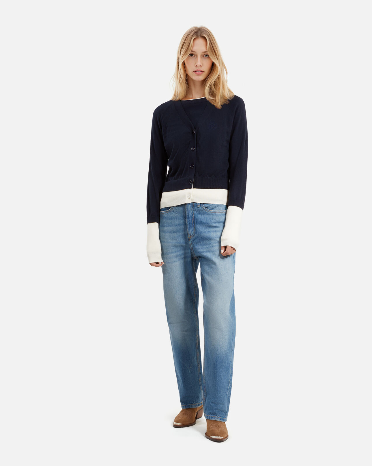 The Kooples FEMME DARK NAVY-ECRU cardigan bleu marine et ecru