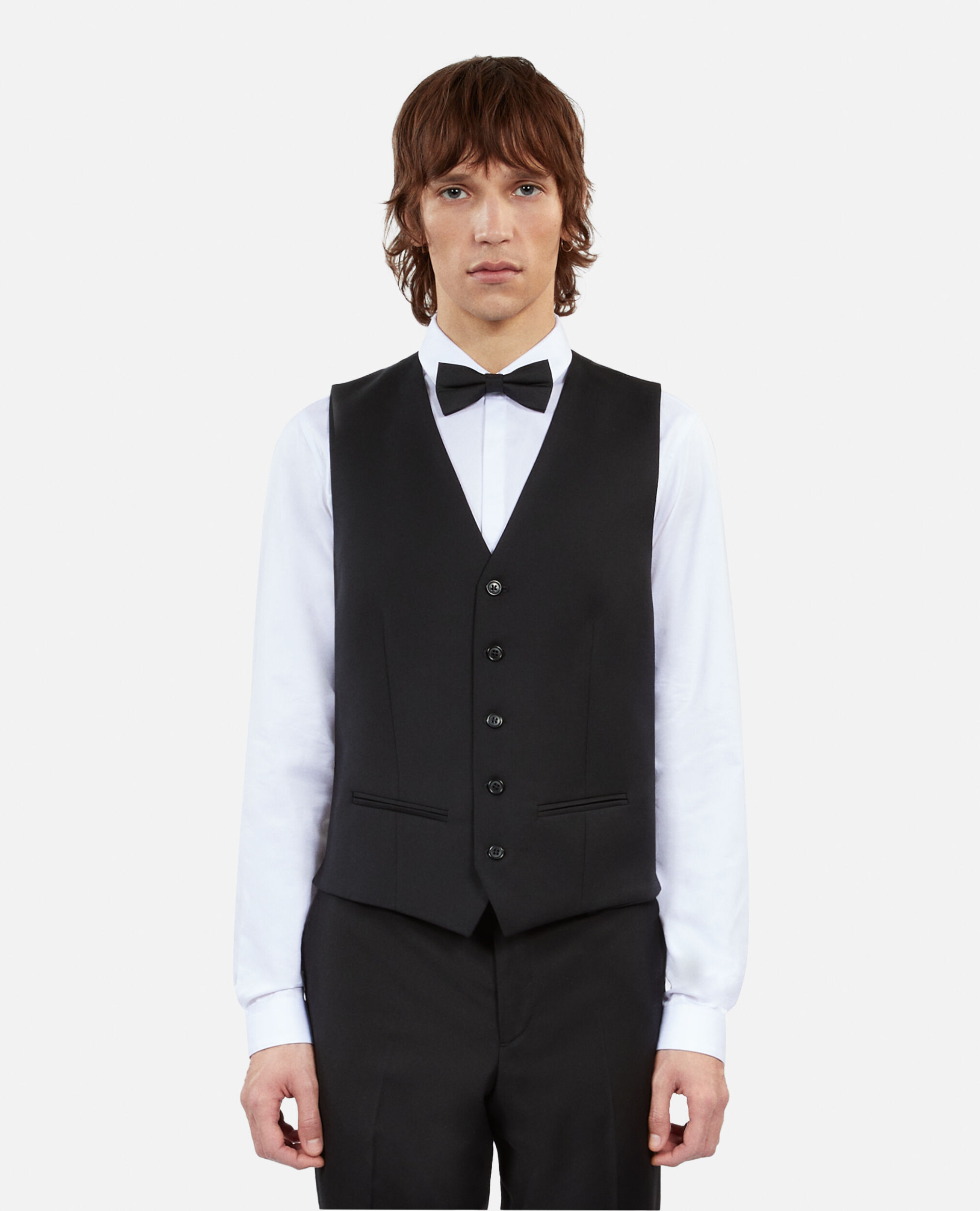 Black wool suit waistcoat, BLACK, hi-res image number null