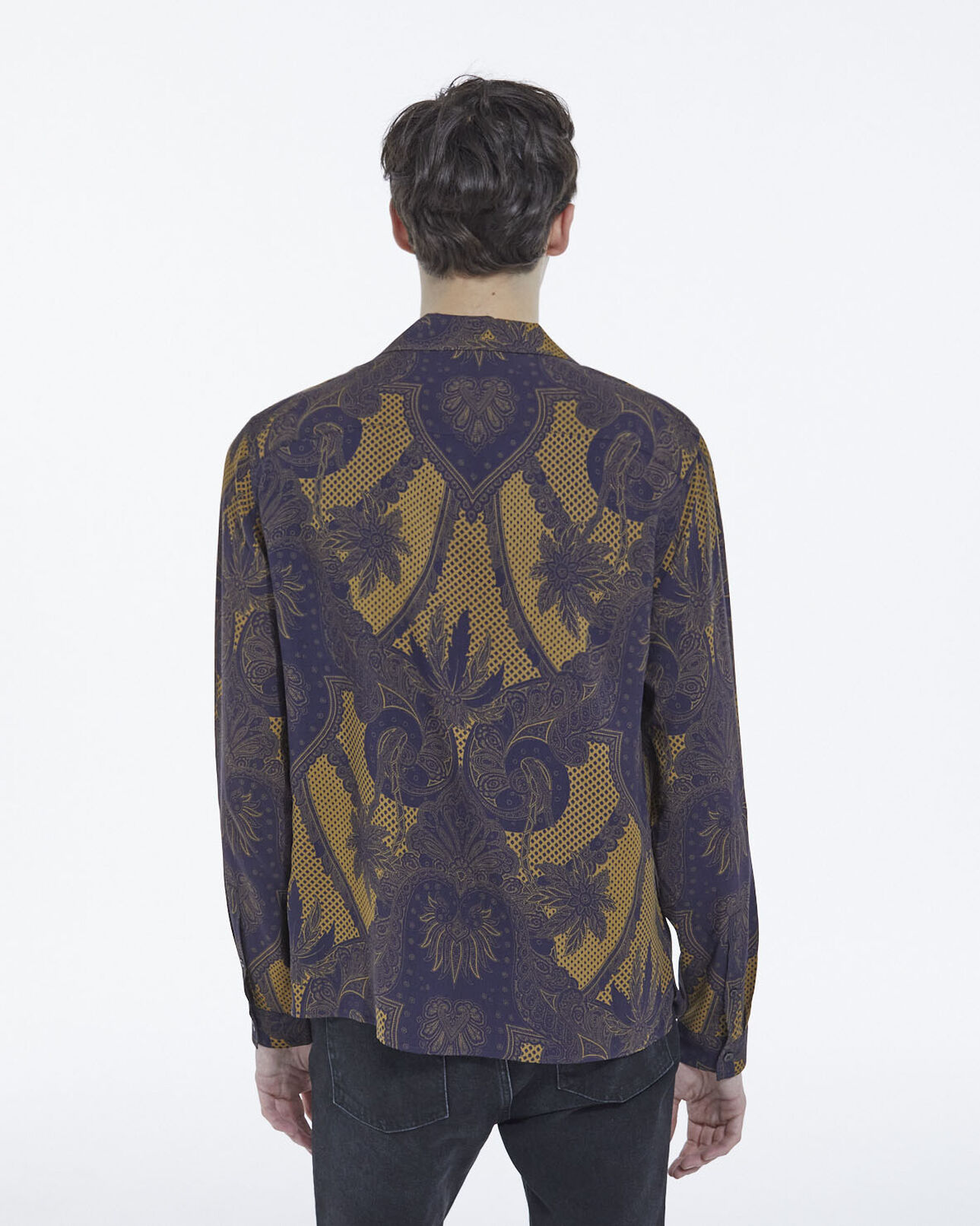 The Kooples MEN NAVY / BROWN chic navy blue shirt with bandanna motif