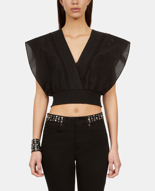 The Kooples F BLACK black short top in english embroidery