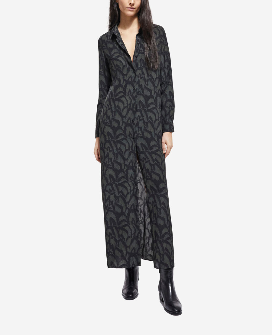 The Kooples F KAKI BLACK long printed silk dress