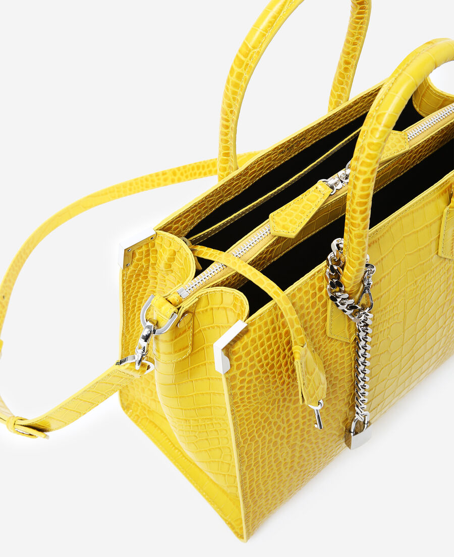 large yellow croco-print ming bag
