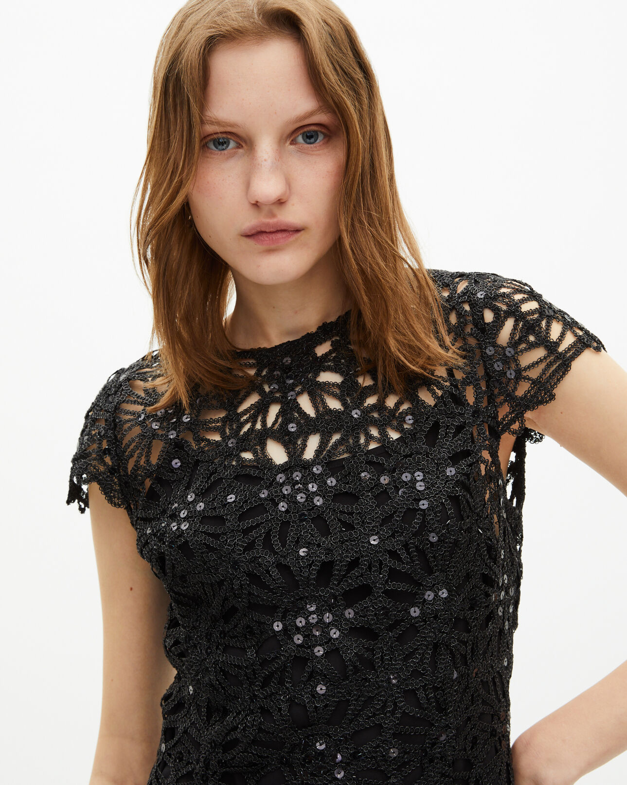 The Kooples DAMEN BLACK kurzes kleid aus guipure in silber