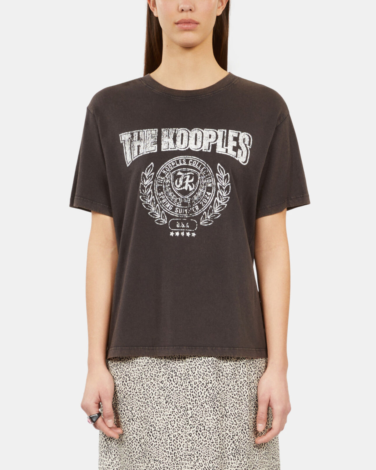 The Kooples WOMEN CARBONE carbon grey t-shirt with blazon serigraphy