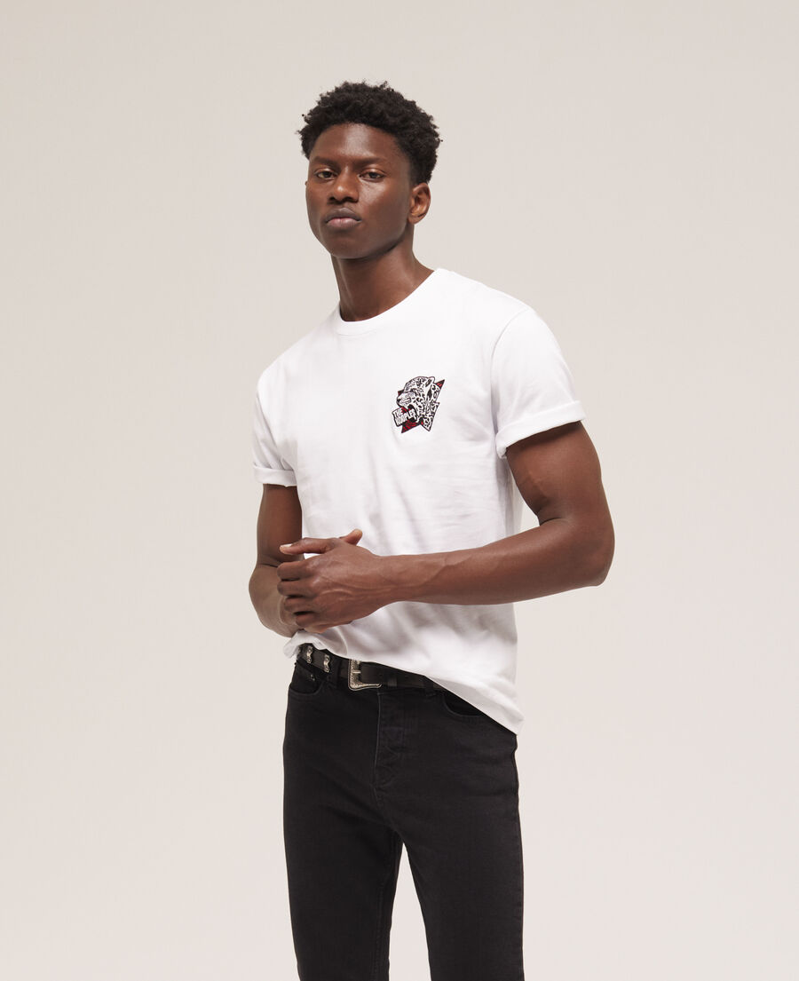 men's white screen print t-shirt