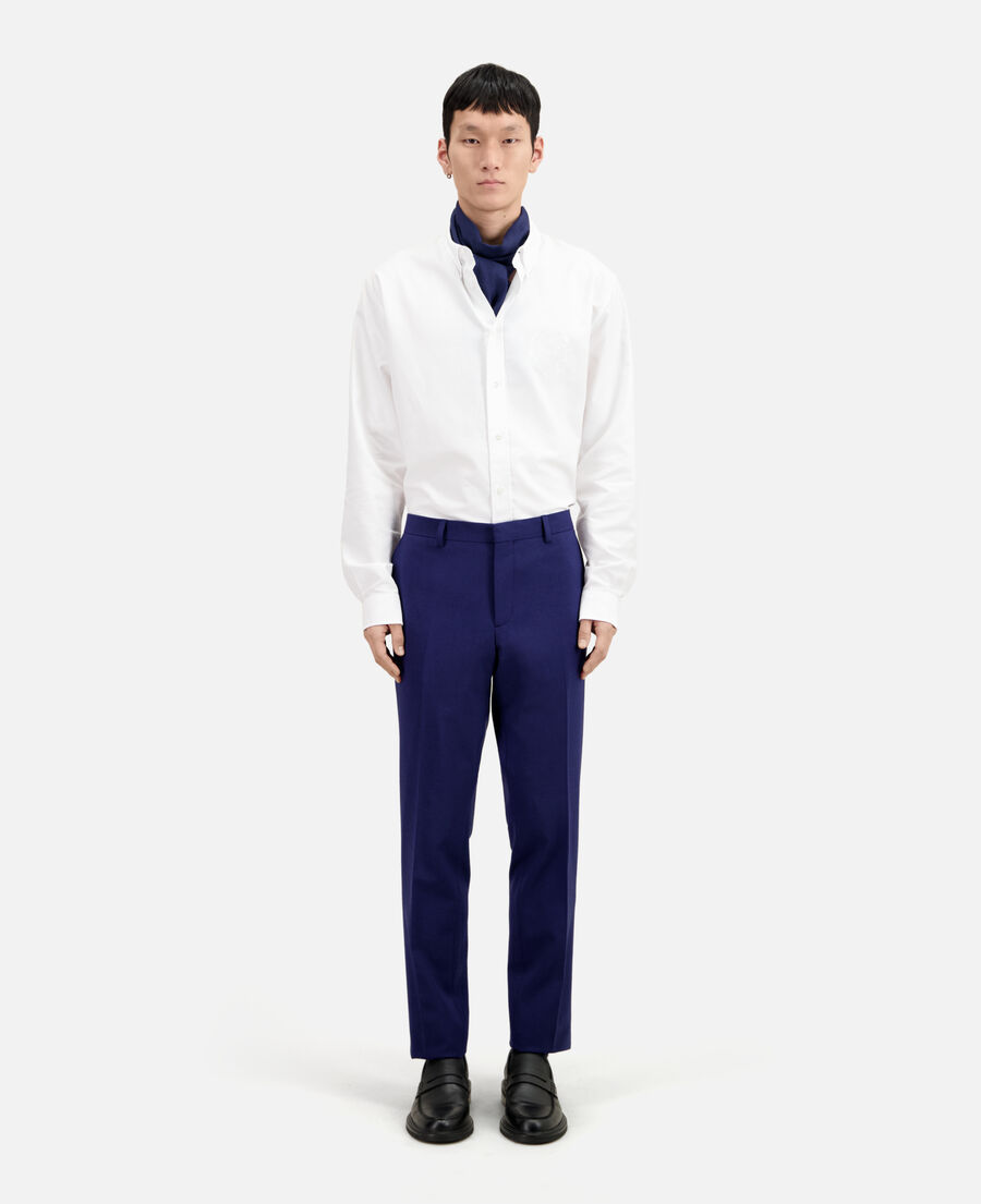 bright blue wool suit trousers