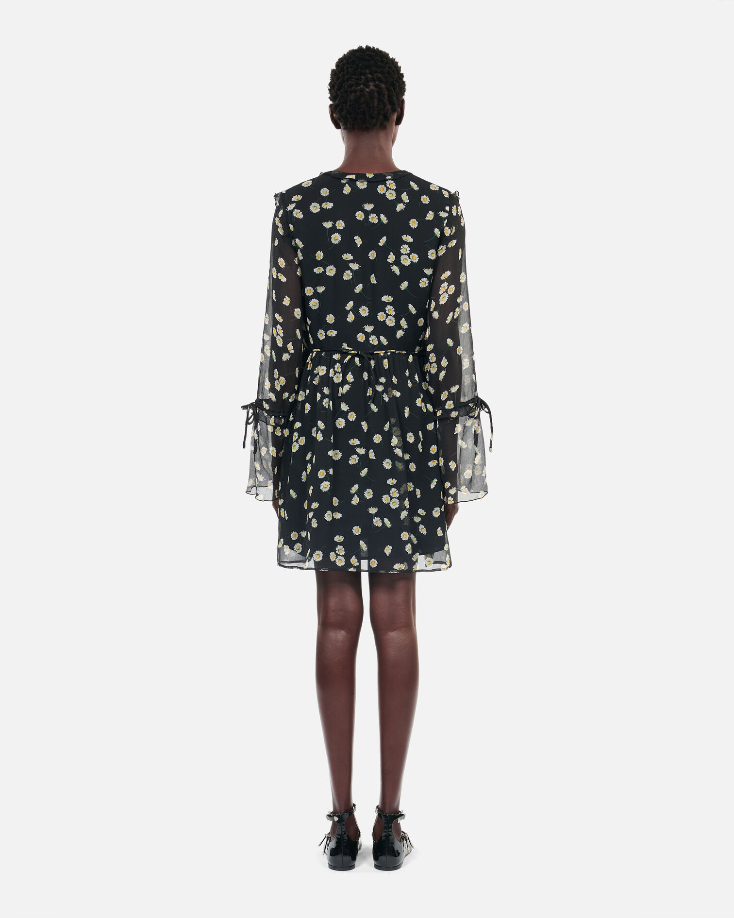 Floral printed silk short dress, BLACK WHITE, hi-res image number null