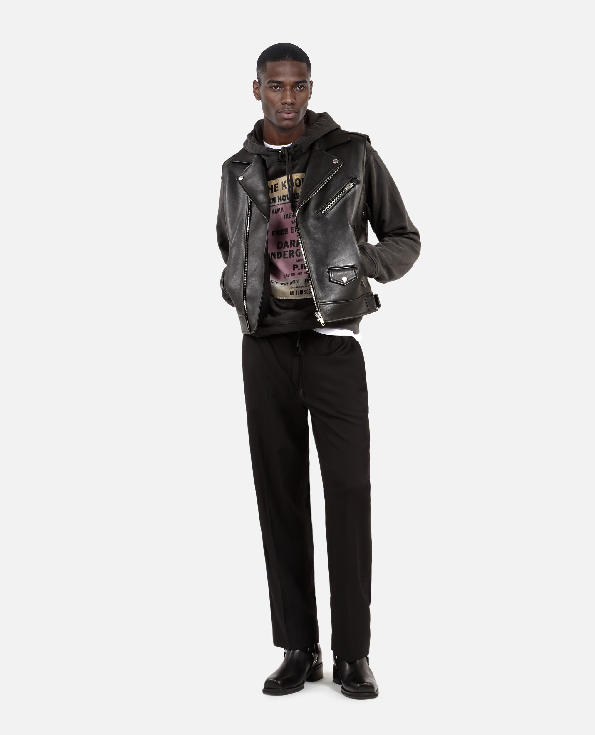 Ärmellose Jacke aus schwarzem Leder, BLACK, hi-res image number null