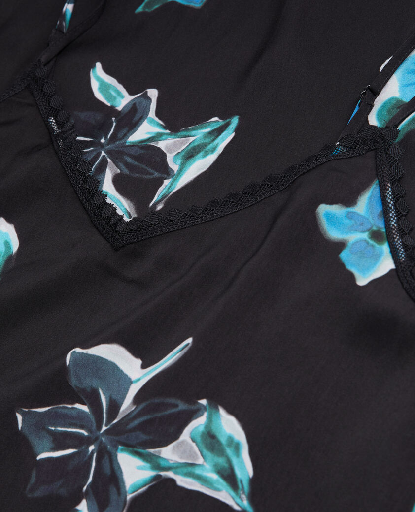 The Kooples FEMME BLACK BLUE robe nuisette longue imprimée avec détails en dentelle