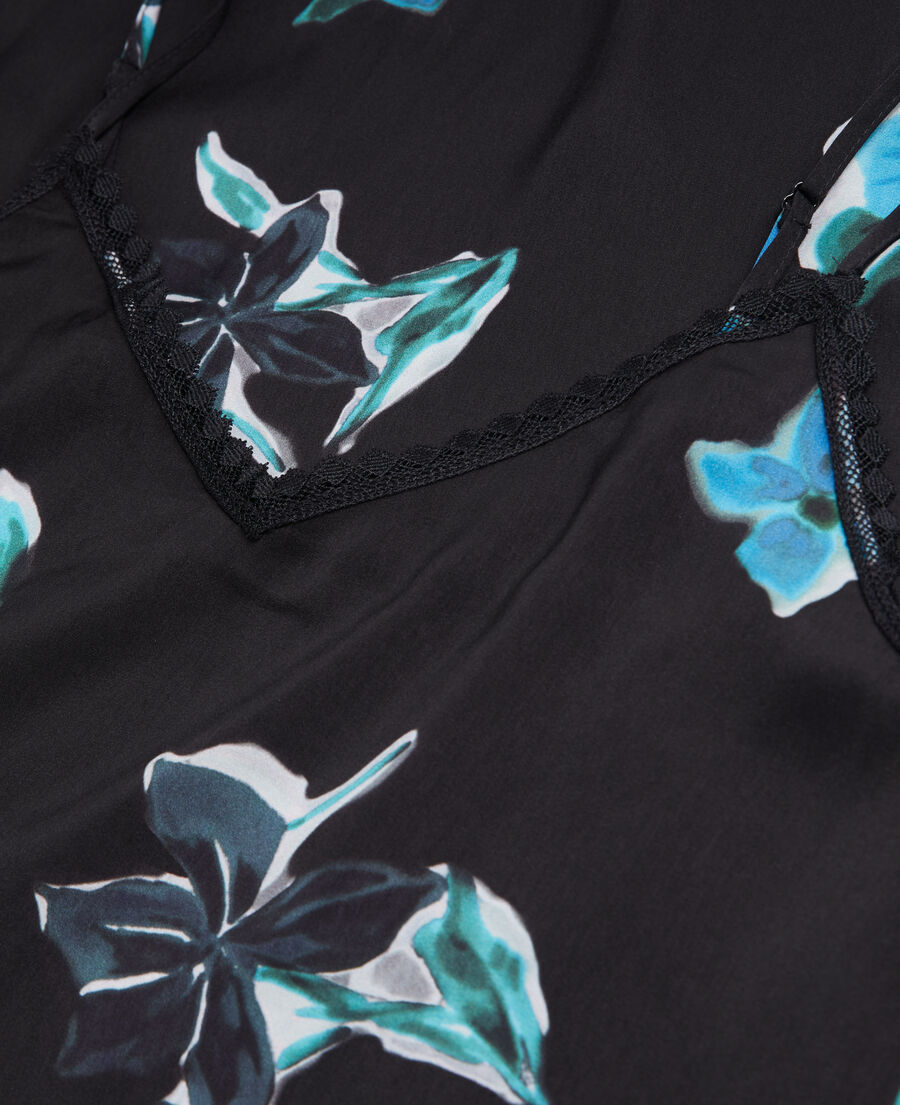 The Kooples F BLACK BLUE long printed slip dress with lace details