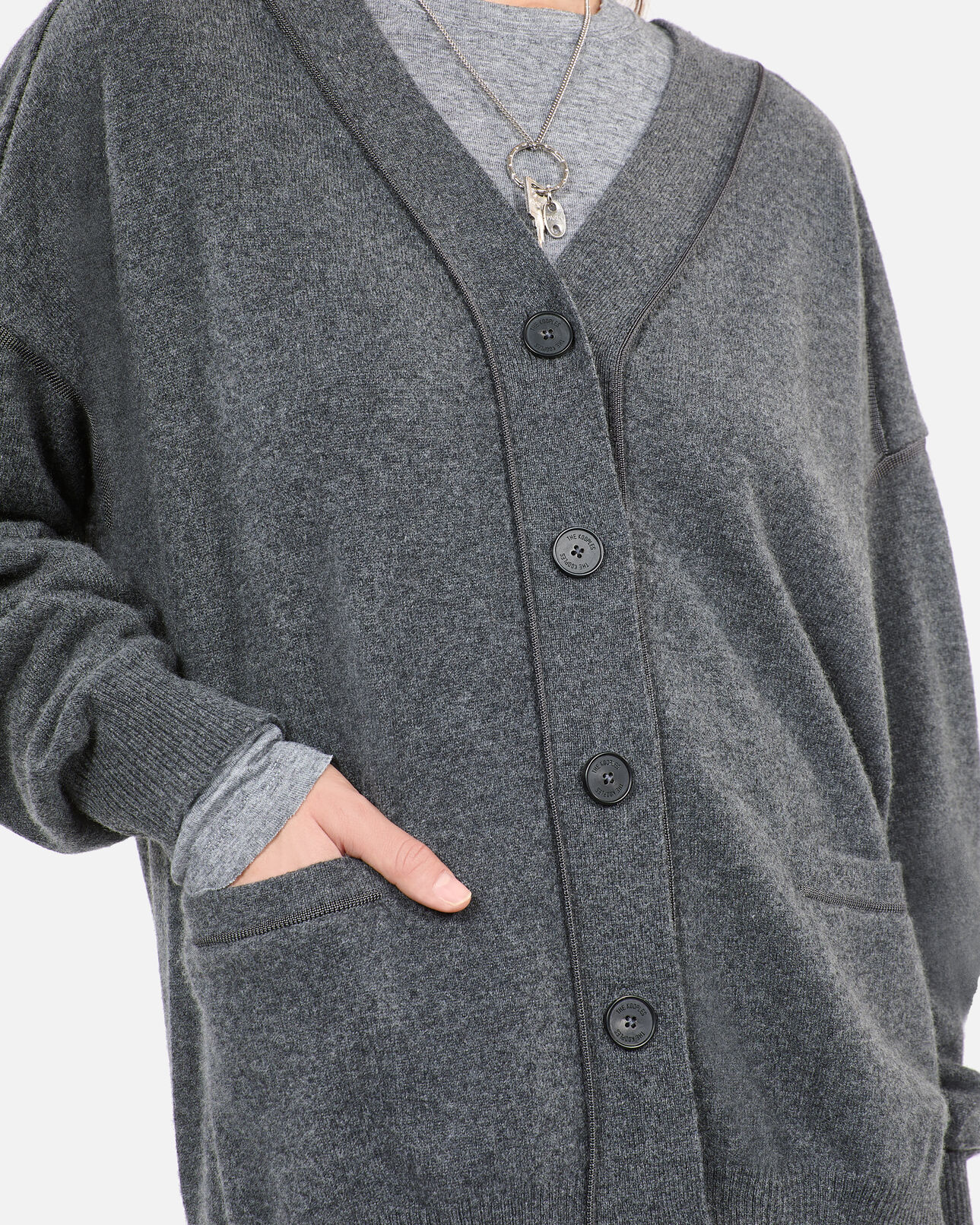 The Kooples WOMEN ANTHRACITE MELANGE grey cashmere cardigan