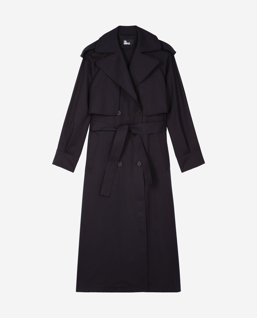 The Kooples FEMME NAVY trench fluide en laine m&eacute;lang&eacute;e marine