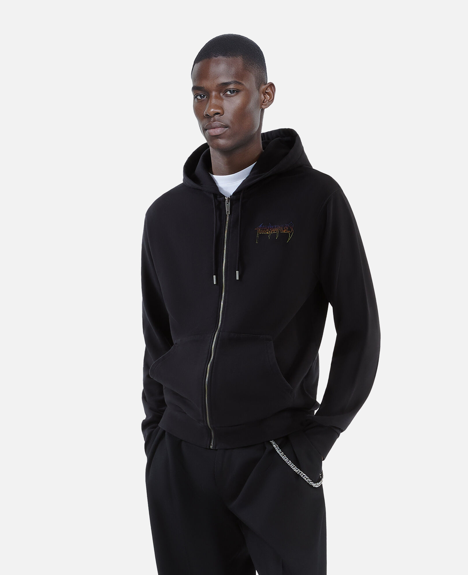 The Kooples HERREN BLACK WASHED schwarzes kapuzensweatshirt mit siebdruck