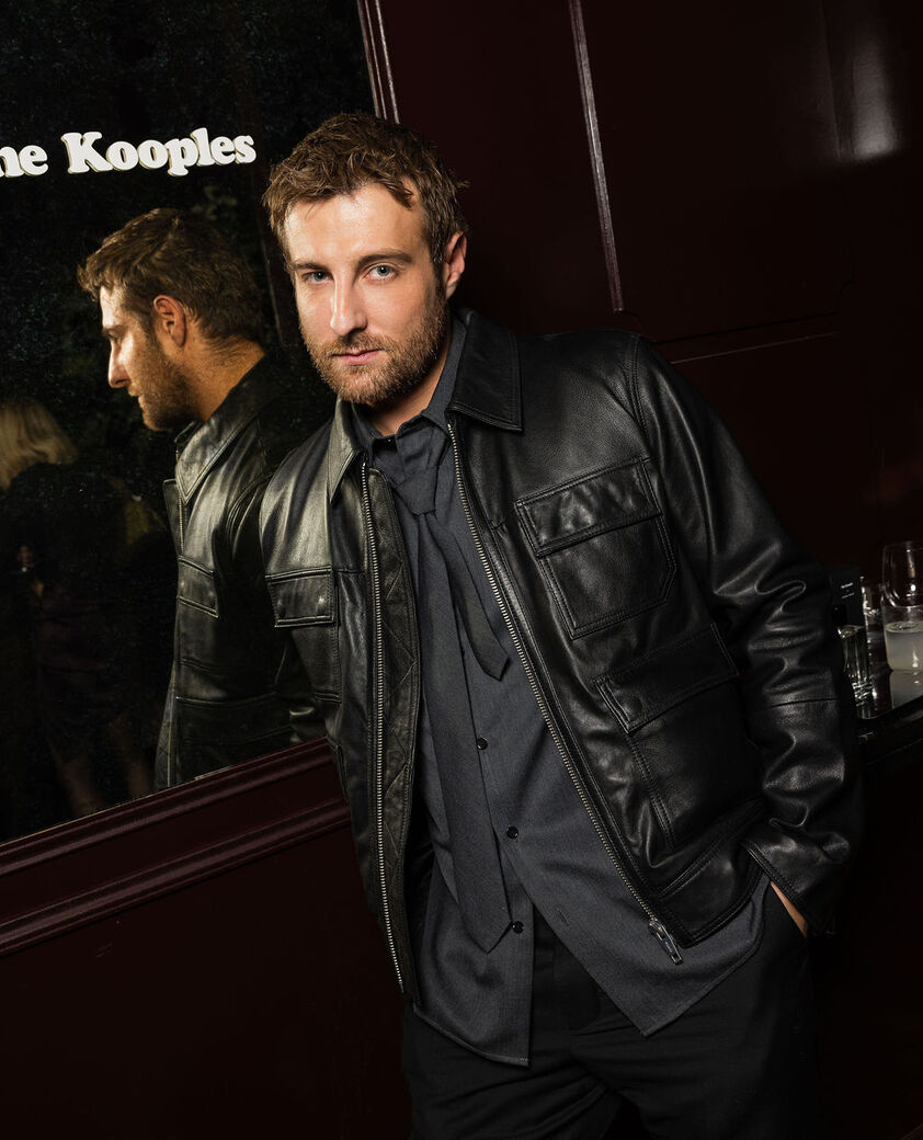 The Kooples HOMME ANTHRACITE chemise avec cravate en laine m&eacute;lang&eacute;e gris fonc&eacute;