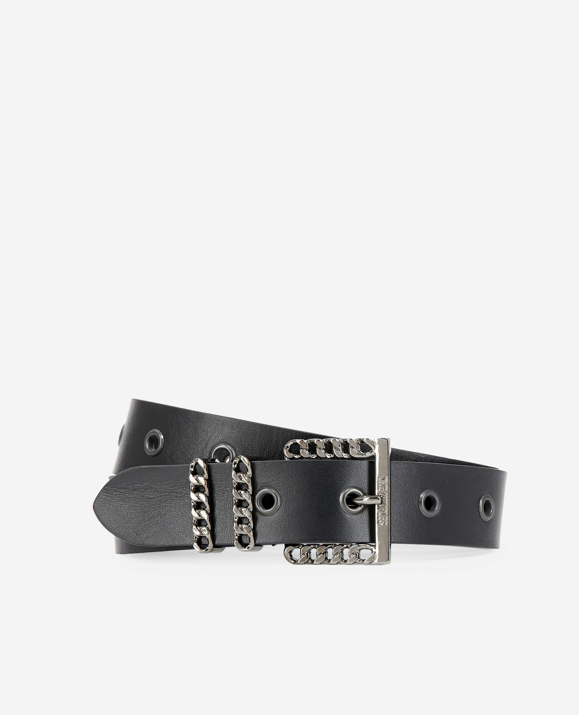 Leather belt with black chain buckle, BLACK, hi-res image number null