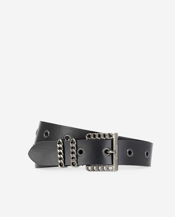 The Kooples FEMME BLACK ceinture en cuir avec boucle chaîne noire
