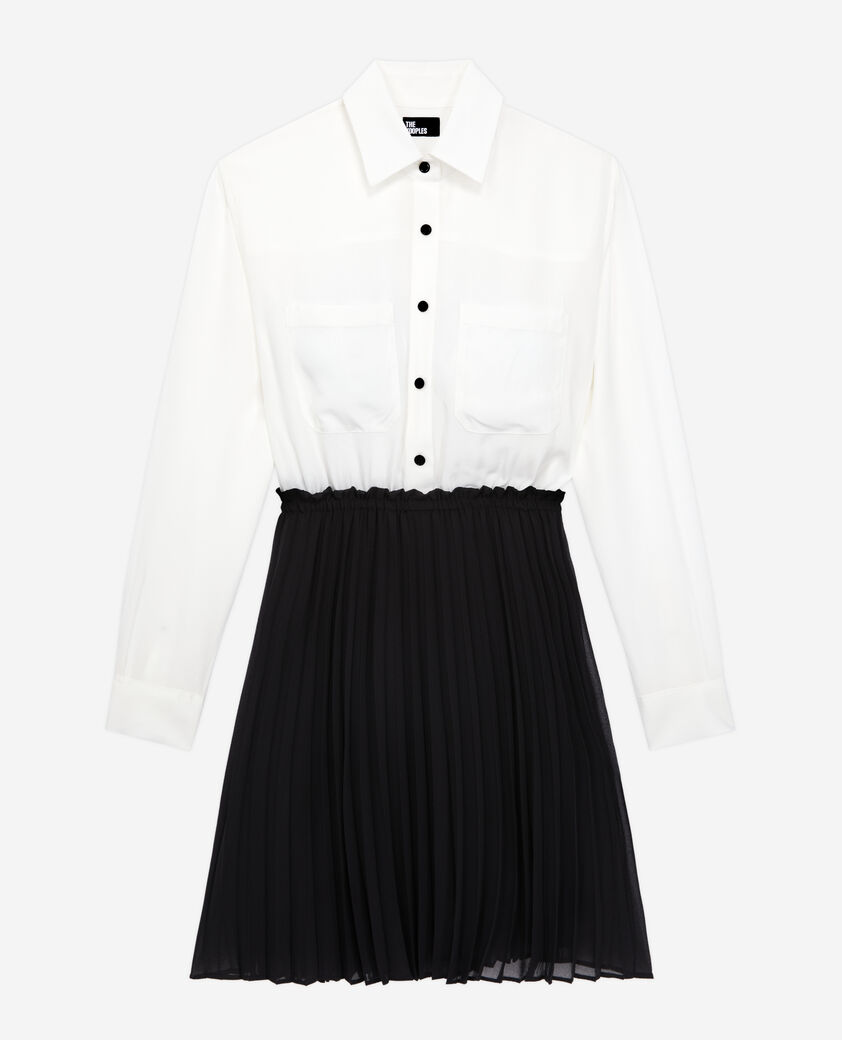 The Kooples FEMME BLACK WHITE robe courte plissée noire et blanche