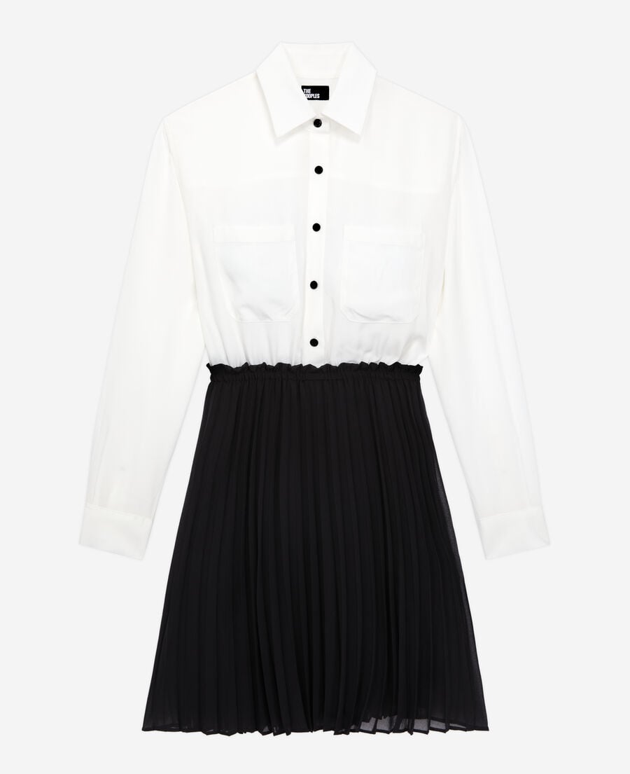 The Kooples FEMME BLACK WHITE robe courte plissée noire et blanche
