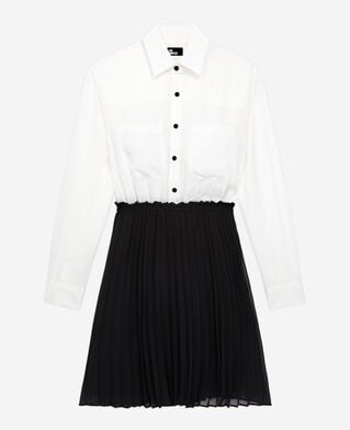 The Kooples FEMME BLACK WHITE robe courte plissée noire et blanche