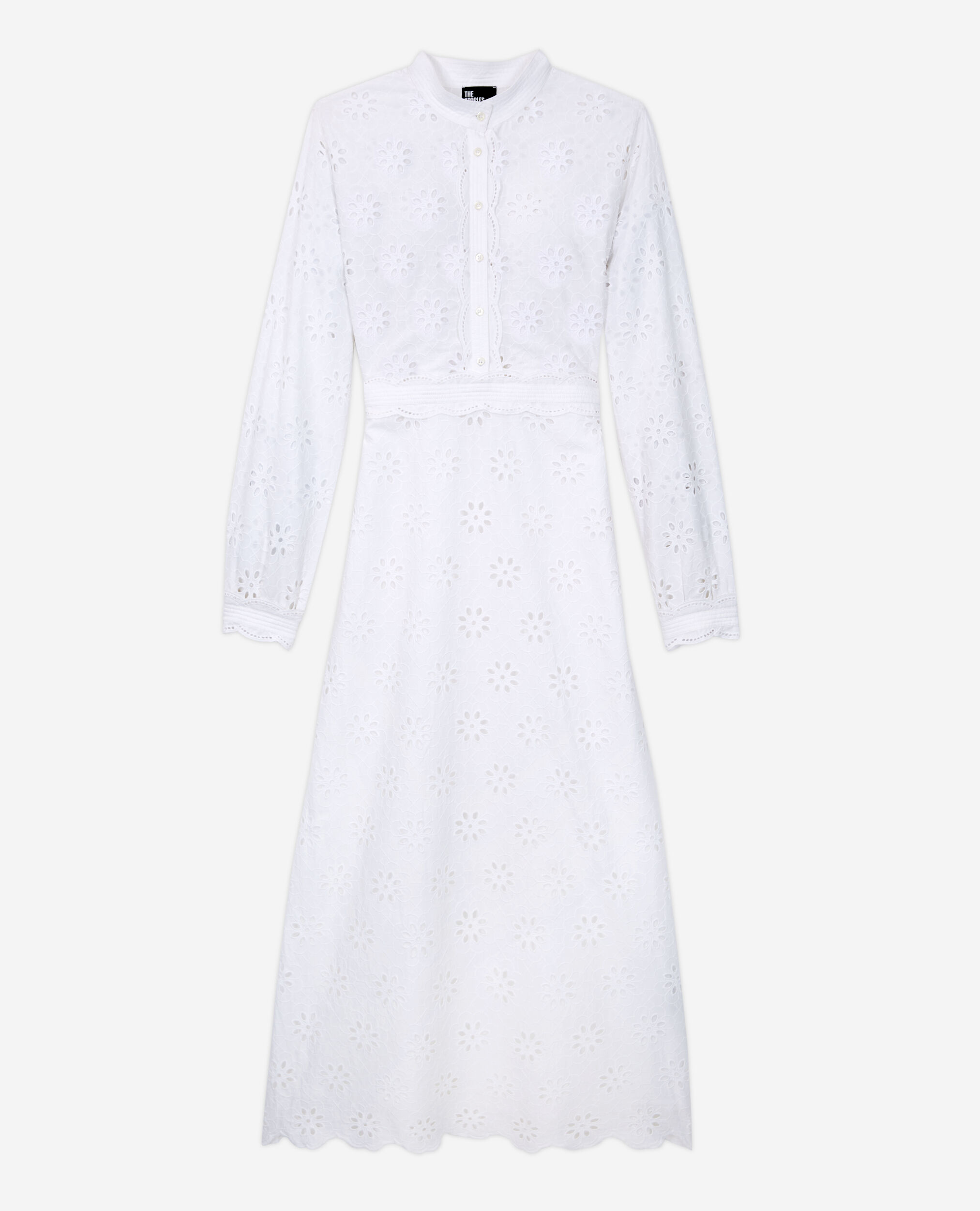 Long white dress with broderie anglaise, WHITE, hi-res image number null