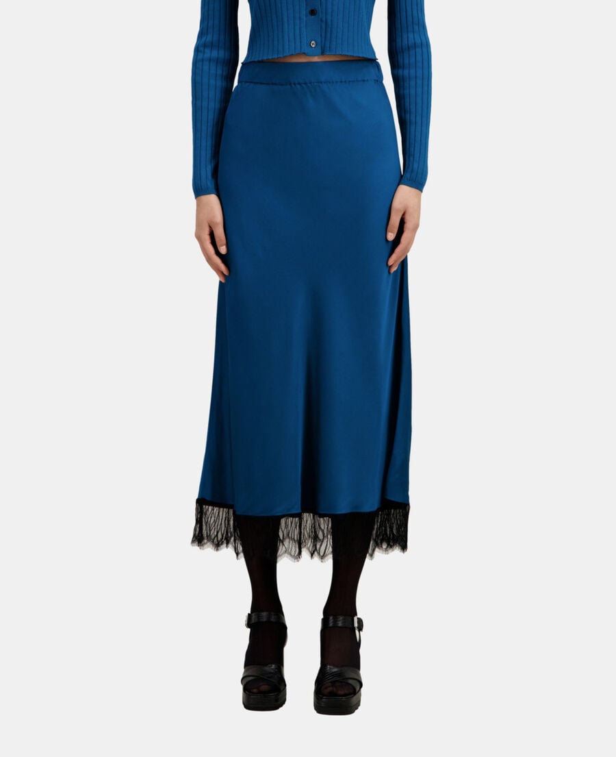 The Kooples DAMEN MEDIUM BLUE blauer, langer rock mit spitzendetails