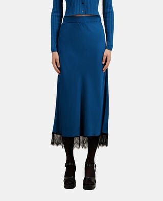 The Kooples DAMEN MEDIUM BLUE blauer, langer rock mit spitzendetails