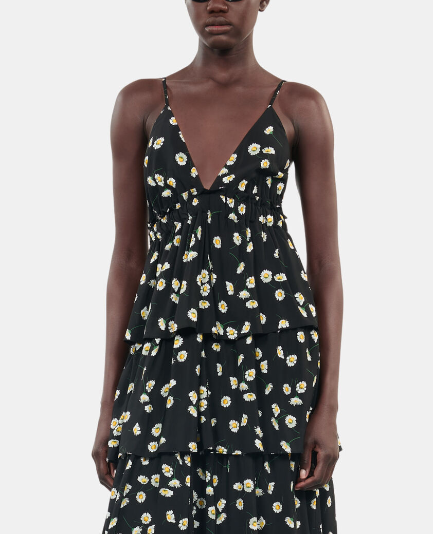 The Kooples WOMEN BLACK WHITE floral printed long dress