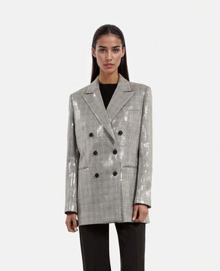 The Kooples WOMEN GREY prince of wales sequin jacket, grey