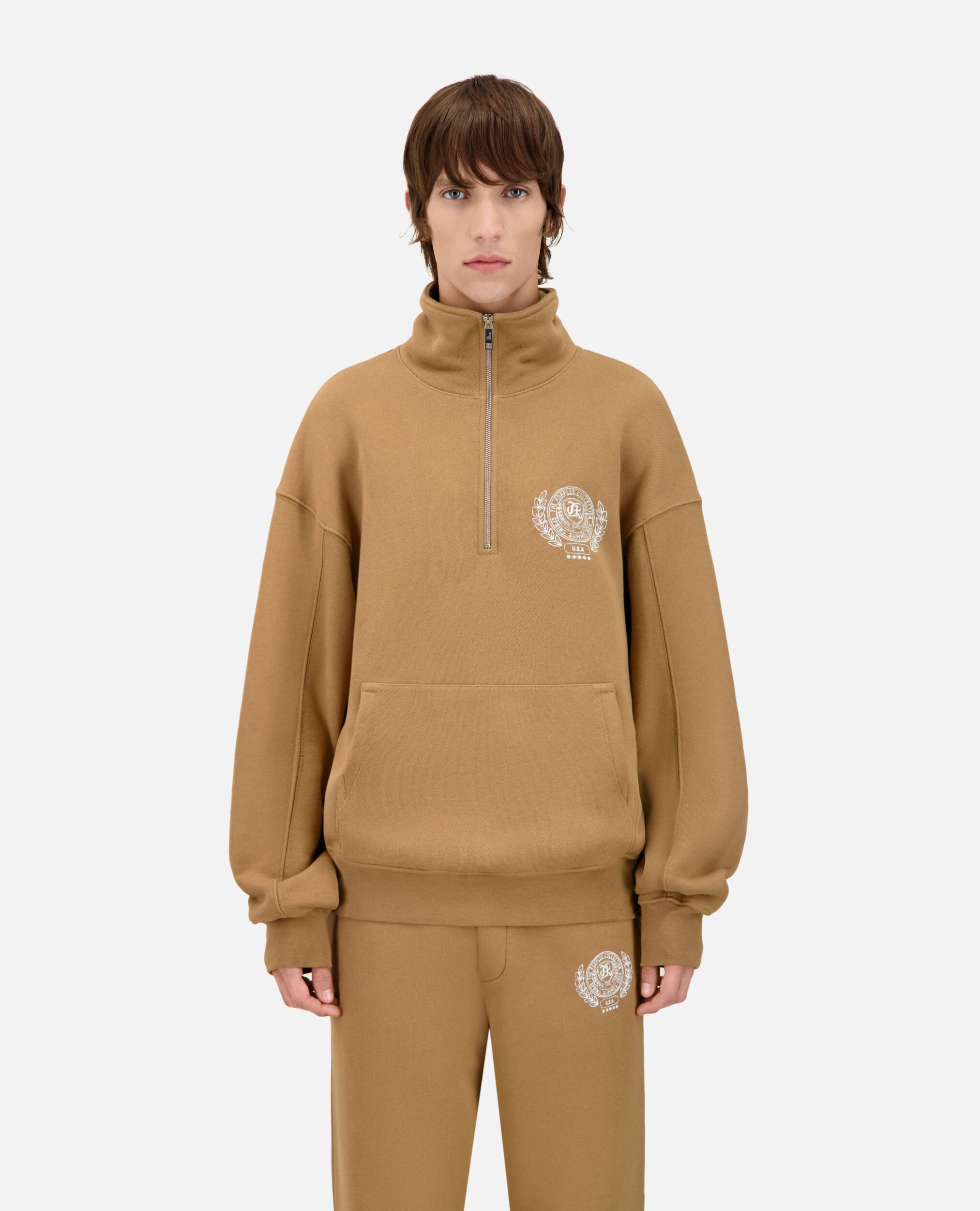 Brown sweatshirt with Blazon serigraphy, LIGHT BROWN, hi-res image number null