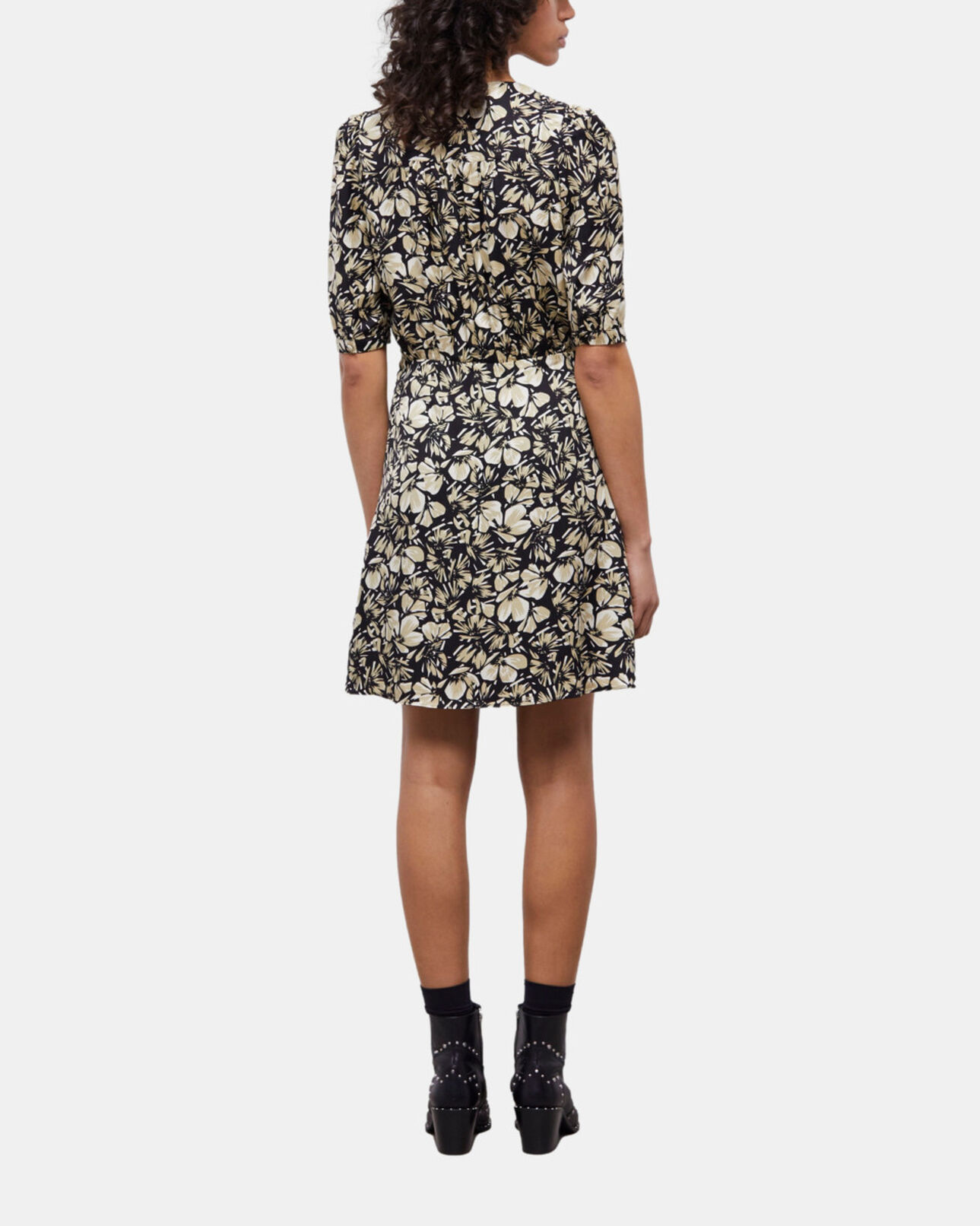 The Kooples WOMEN BLACK BROWN short printed wrap dress