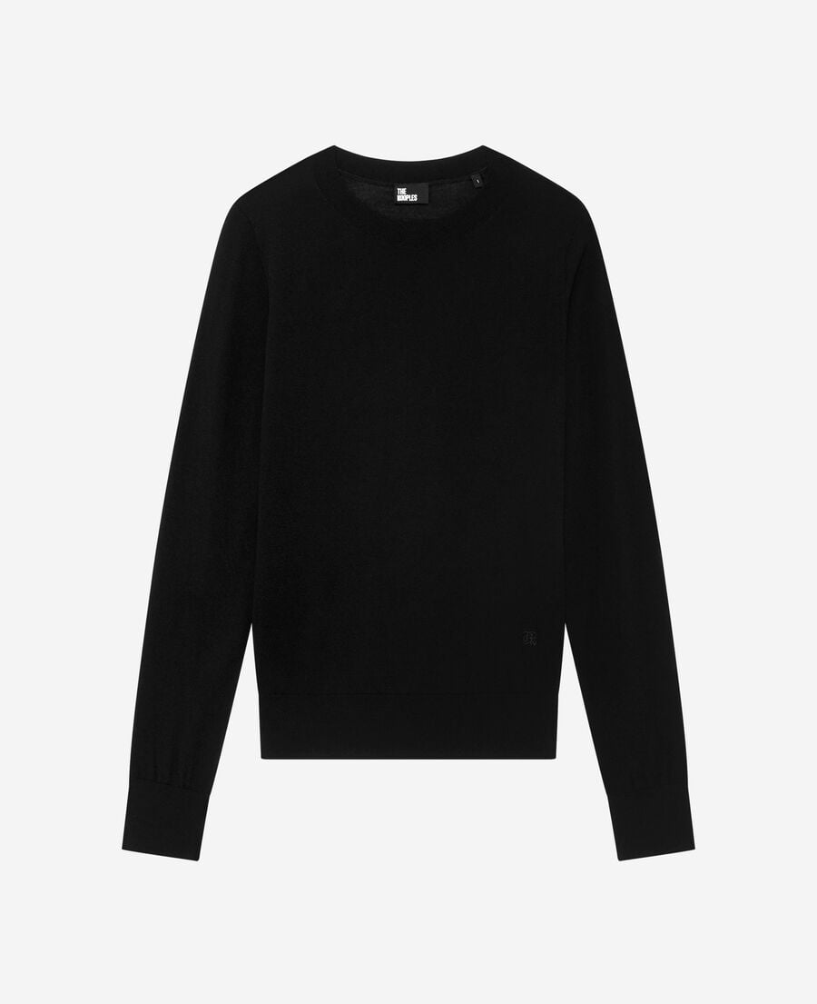 The Kooples F BLACK black merino wool round-neck sweater