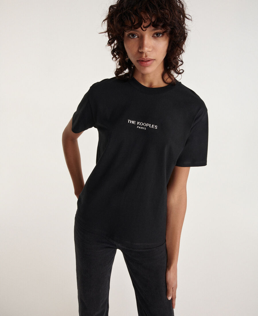 black cotton t-shirt with silver logo