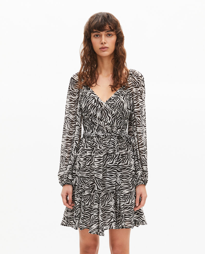 The Kooples WOMEN BLACK WHITE short zebra print wrap dress