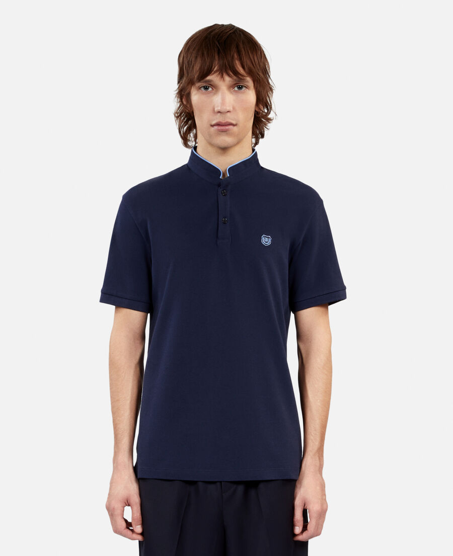 navy blue pique cotton polo t-shirt