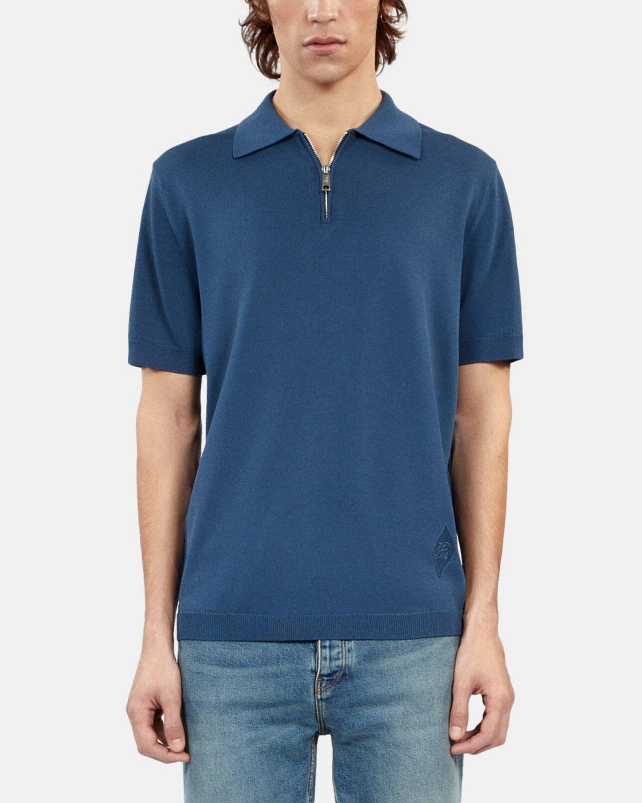 The Kooples HOMME MIDDLE NAVY polo en maille avec zip bleu roi