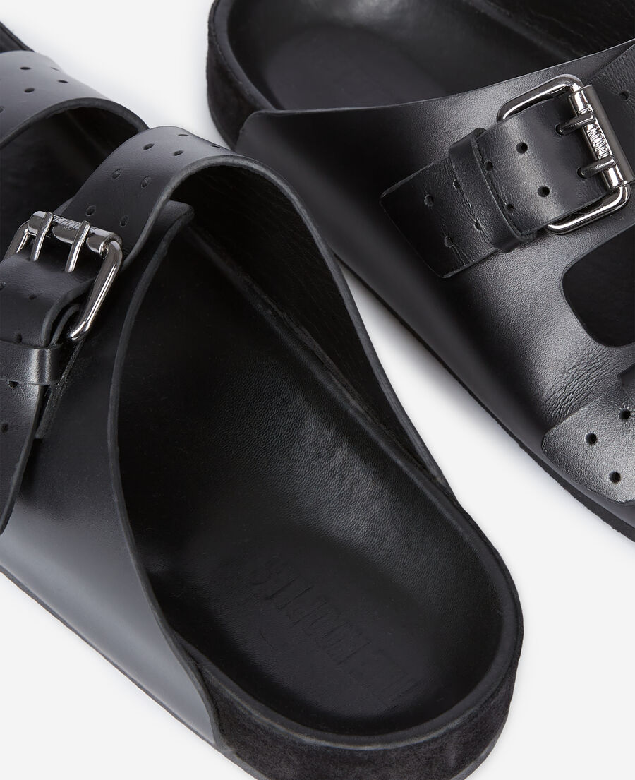 black leather sandals