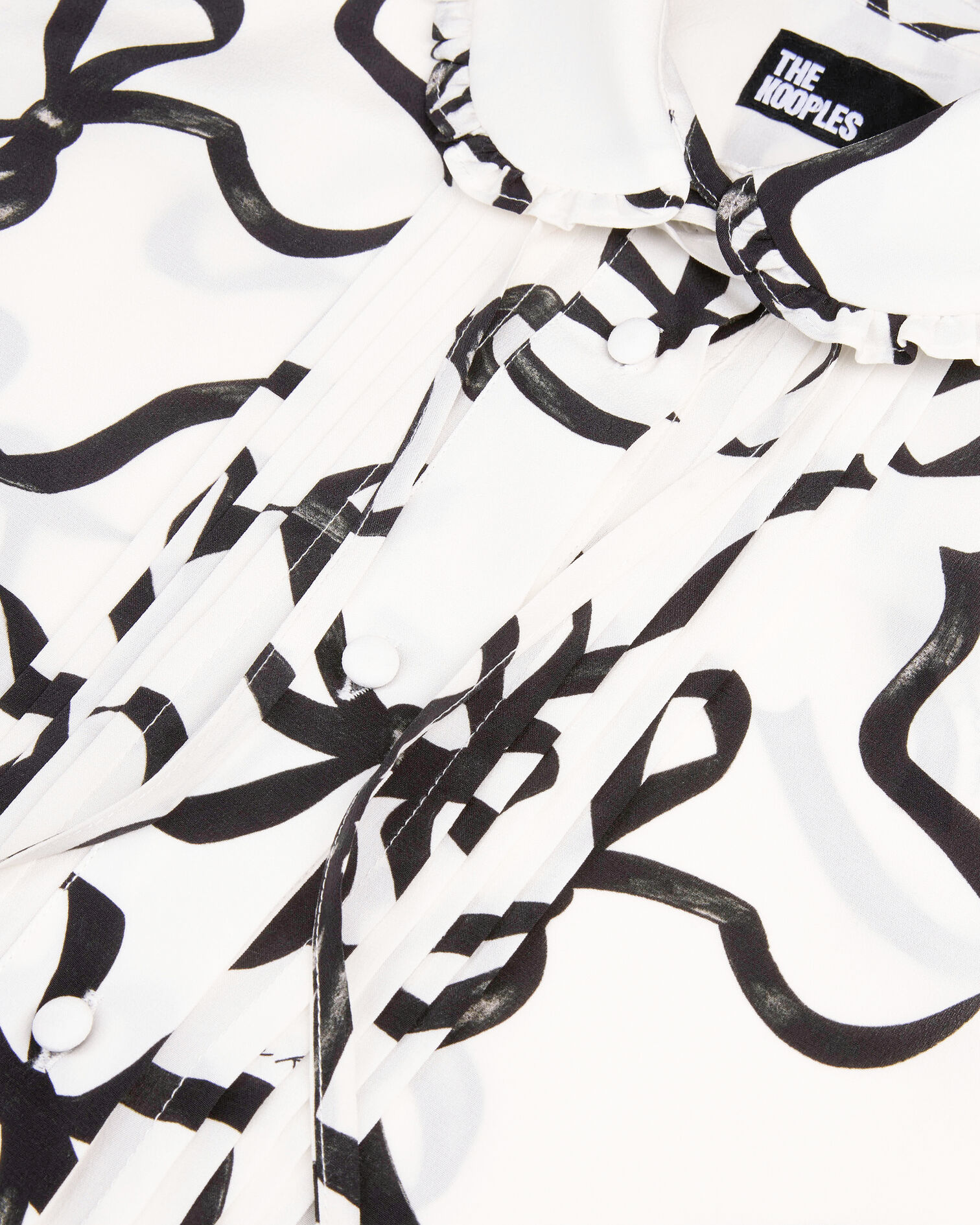 Ribbon print silk shirt, WHITE / BLACK, hi-res image number null