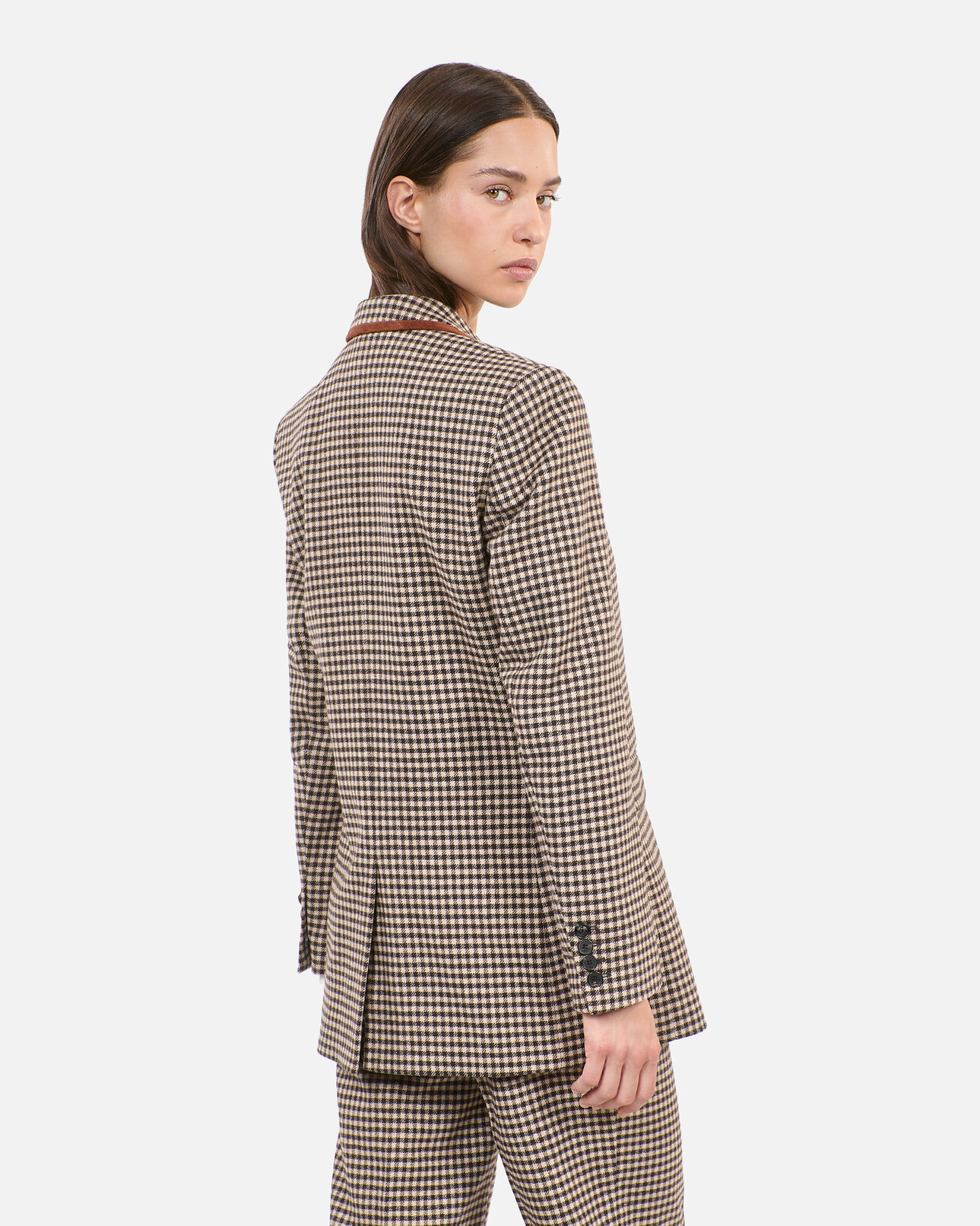 The Kooples WOMEN ECRU BLACK vichy check suit jacket