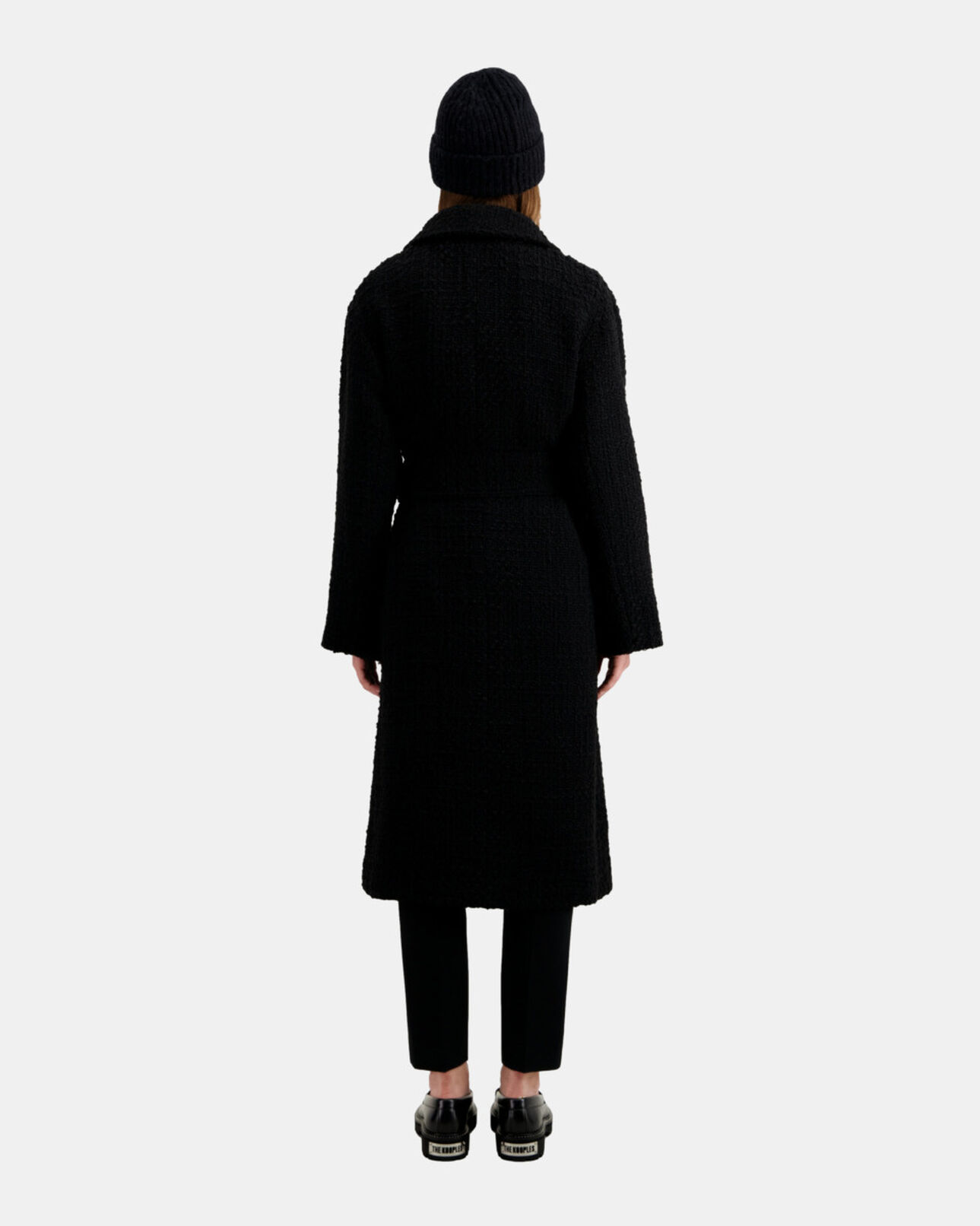 The Kooples FEMME BLACK manteau long noir en tweed