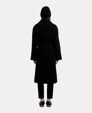 The Kooples FEMME BLACK manteau long noir en tweed