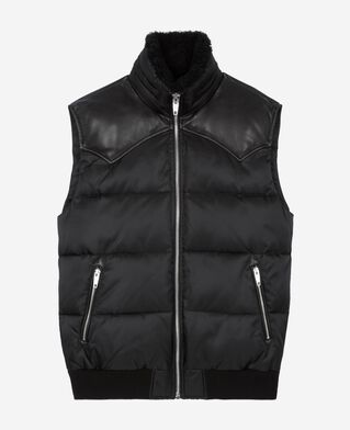 The Kooples MEN BLACK sleeveless down jacket with black fur-effect collar
