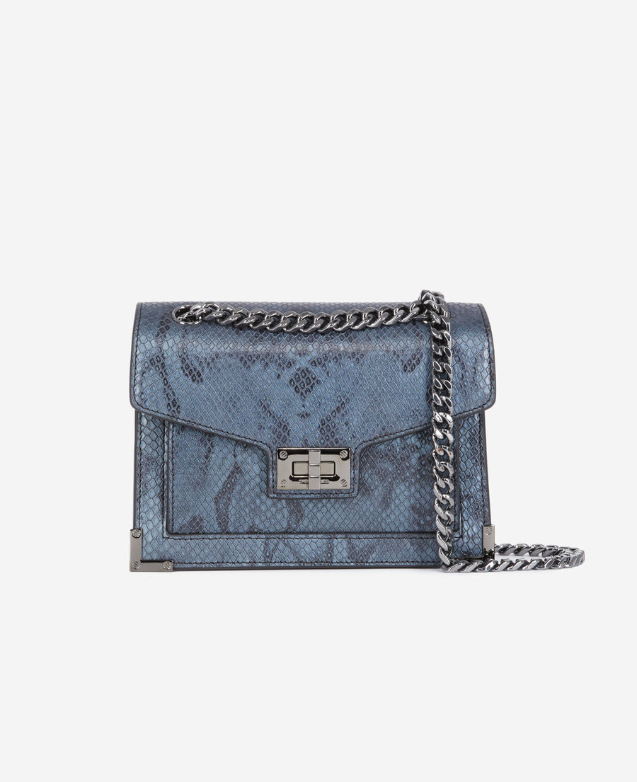 더 쿠플스 The Kooples Sac Emily chaine en cuir gris effet python,GRIS BLEU