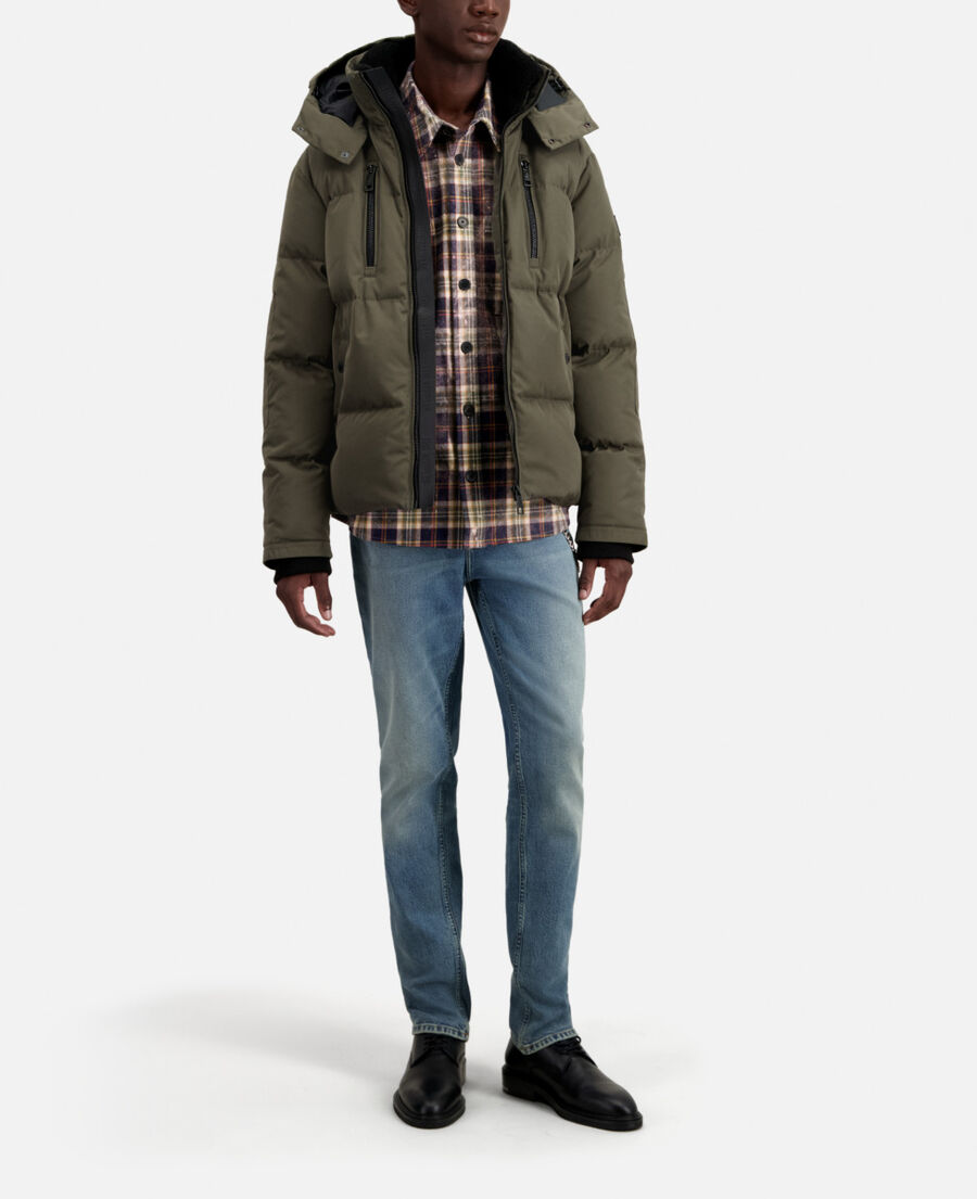 khaki hooded puffer jacket