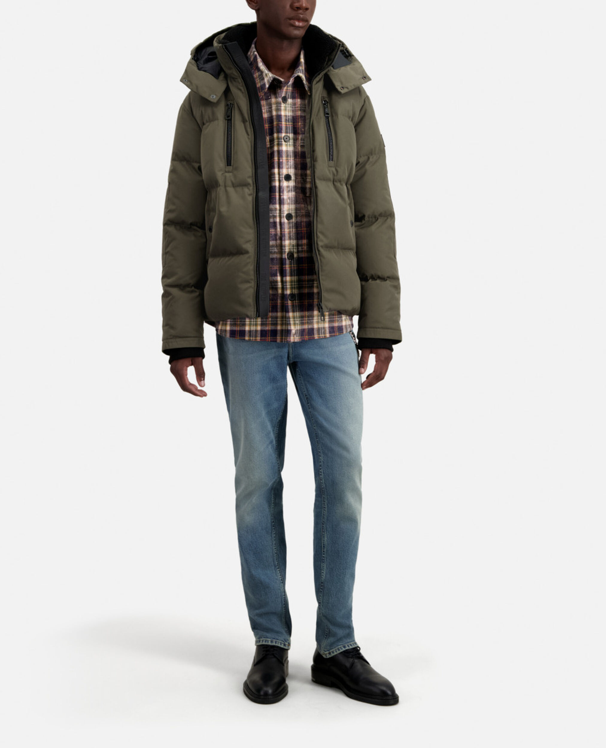 Khaki hooded puffer jacket, KAKI, hi-res image number null