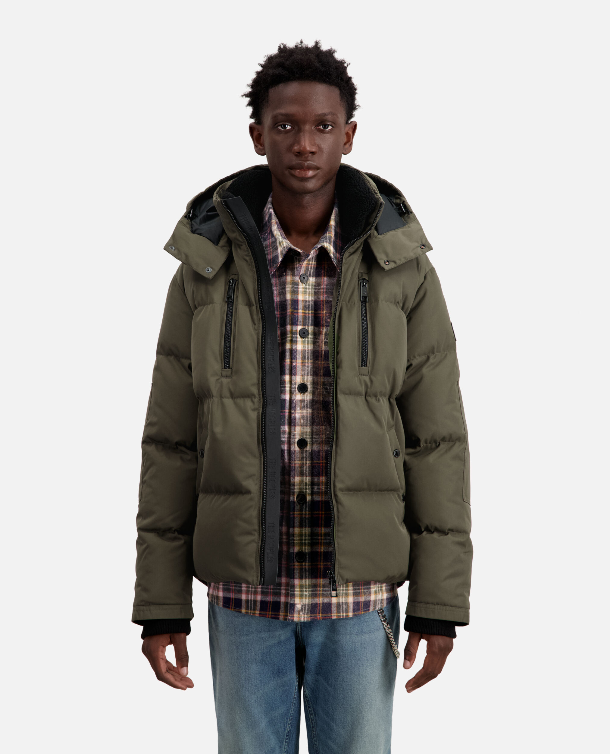 Khaki hooded puffer jacket, KAKI, hi-res image number null