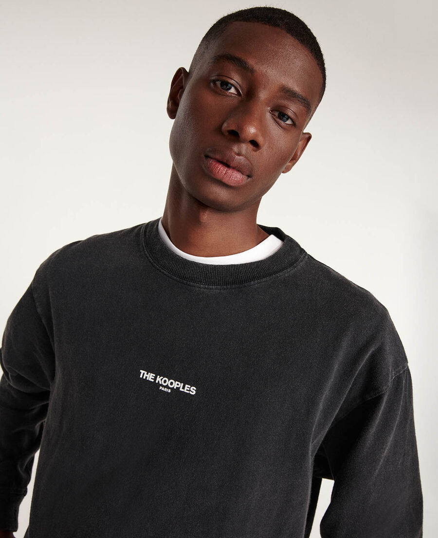 Faded black cotton T-shirt with chest logo | The Kooples - UK