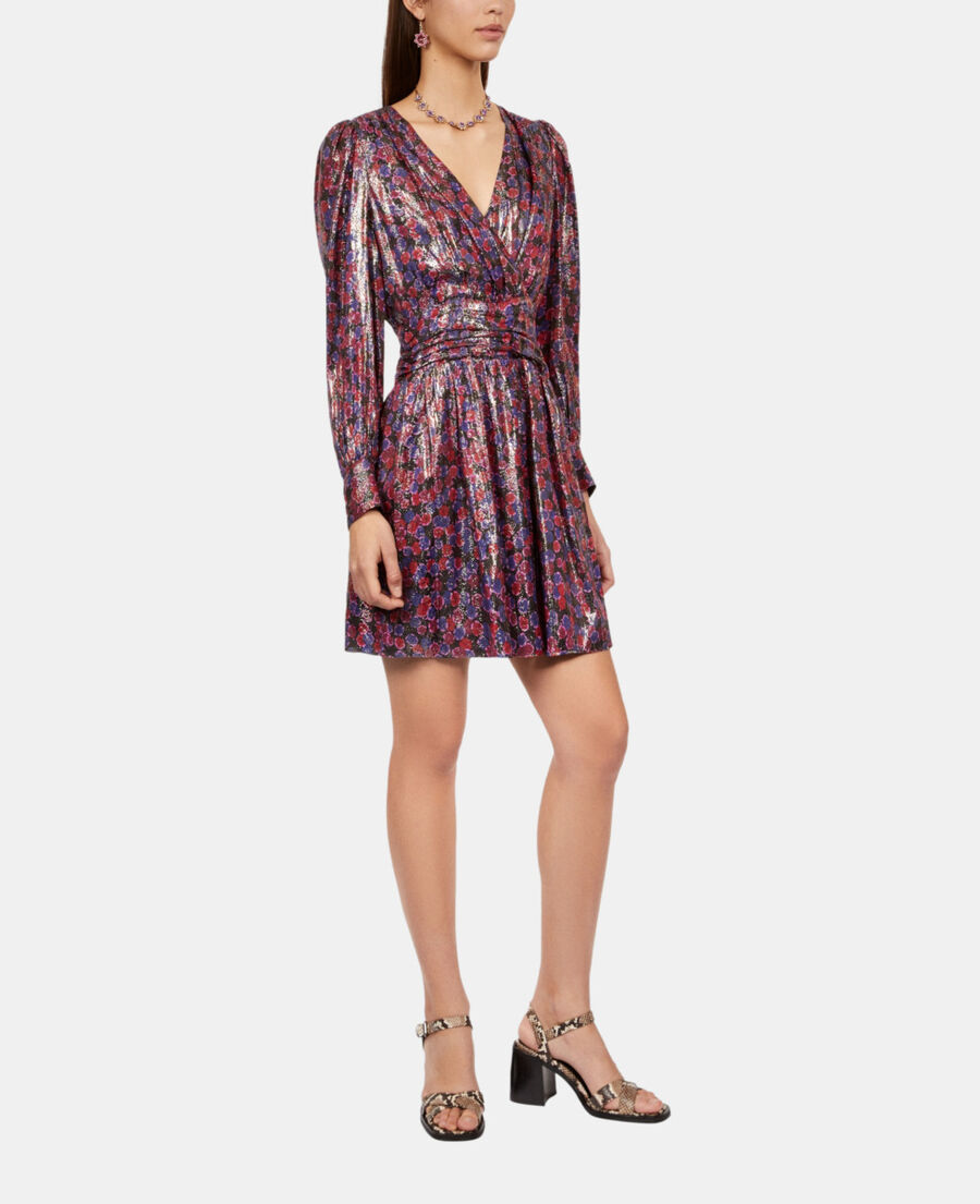 The Kooples DAMEN BLUE RED schwarzes, kurzes kleid mit metallic-schimmer