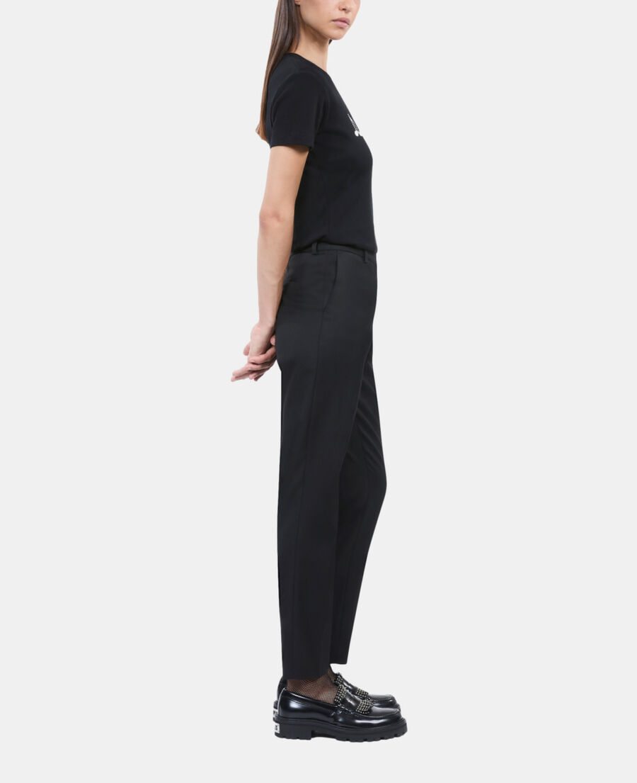 The Kooples DAMEN BLACK WASHED schwarzes t-shirt mit siebdruck
